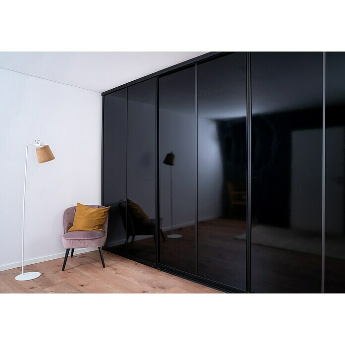 Room Plaza Easy Schiebetür-Bau-Set (Hochglanz Schwarz/Hochglanz Weiß,  Profilfarbe: Schwarz)