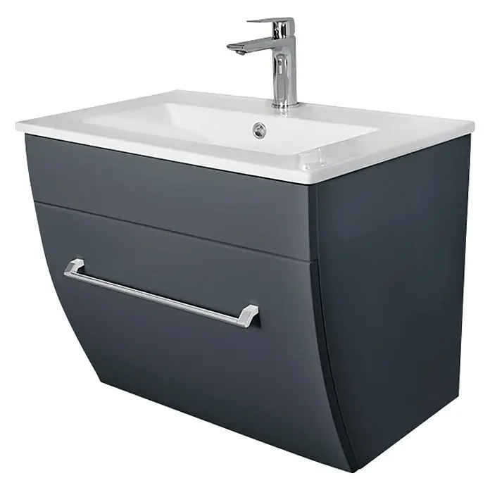 Camargue Orion Waschtischunterschrank - 59,7 x 45,5 x 52,5 cm, Anthrazit - Elegantes Waschbecken mit Unterschrank in Anthrazit und Handtuchhalter, ideal für moderne Badezimmer.