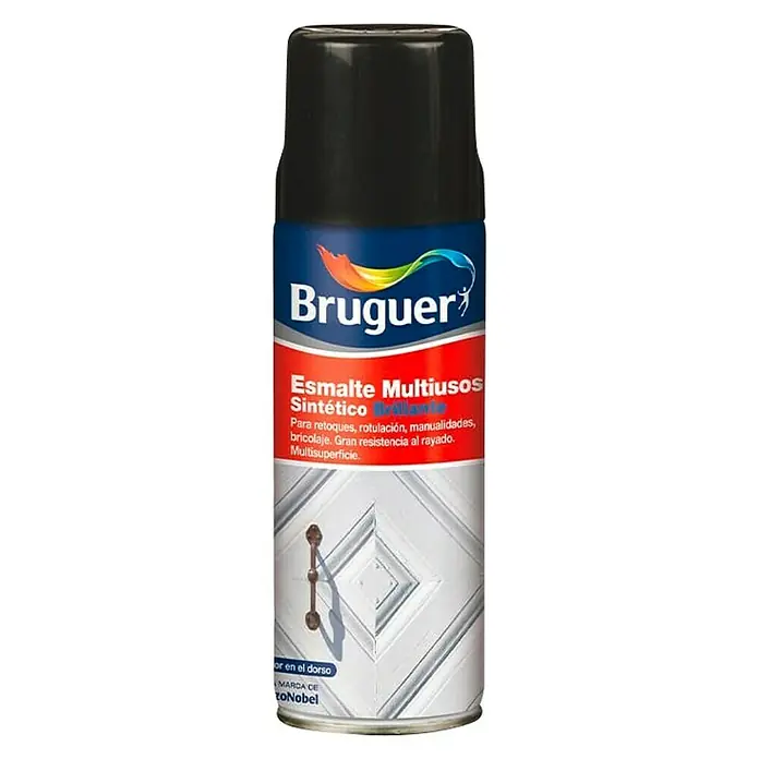 Bruguer Spray para retoques Multiusos - Negro, Mate, 400 ml - Bote de spray de esmalte sintético multiusos Bruguer en negro, ideal para retoques, rotulación, manualidades y proyectos de bricolaje.