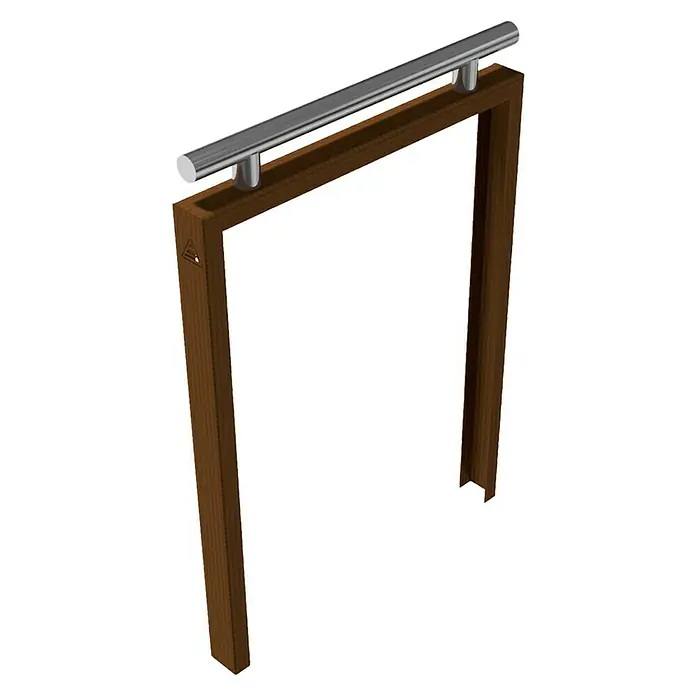 Schake Fahrrad-Anlehnbügel - B x H: 80 x 110 cm, Passend für: 2 Fahrräder, Beidseitige Radeinstellung - Produktbild: Ein brauner Rahmen mit einer silbernen Stange, ideal für Fitnessübungen oder als Hindernis.