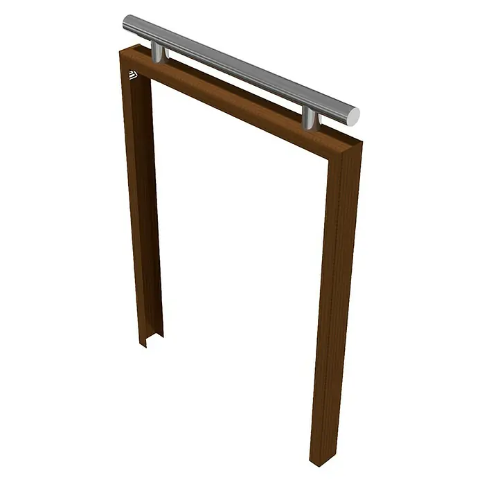 Schake Fahrrad-Anlehnbügel - B x H: 80 x 110 cm, Passend für: 2 Fahrräder, Beidseitige Radeinstellung - Ein stilvolles Treppengeländer mit Holzrahmen und Edelstahlhandlauf. Perfekt für moderne und traditionelle Innenräume.