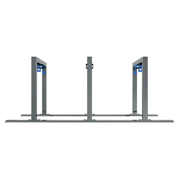 Schake Fahrrad-Anlehnbügel - B x H: 80 x 80 cm, Passend für: 6 Fahrräder, Beidseitige Radeinstellung - Ansicht eines robusten Fahrradständers mit drei Stellplätzen, ideal für die sichere Aufbewahrung von Fahrrädern im öffentlichen Raum.