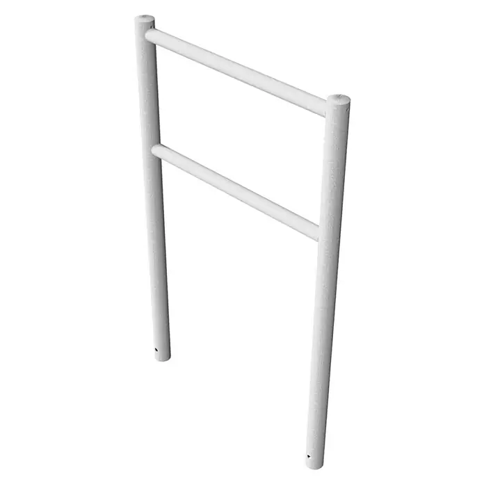 Schake Fahrrad-Anlehnbügel - B x H: 80 x 130 cm, Passend für: 2 Fahrräder, Beidseitige Radeinstellung - Weißer Wäscheständer mit zwei horizontalen Stangen und runden Pfosten für den Innenbereich zum Trocknen von Kleidung.