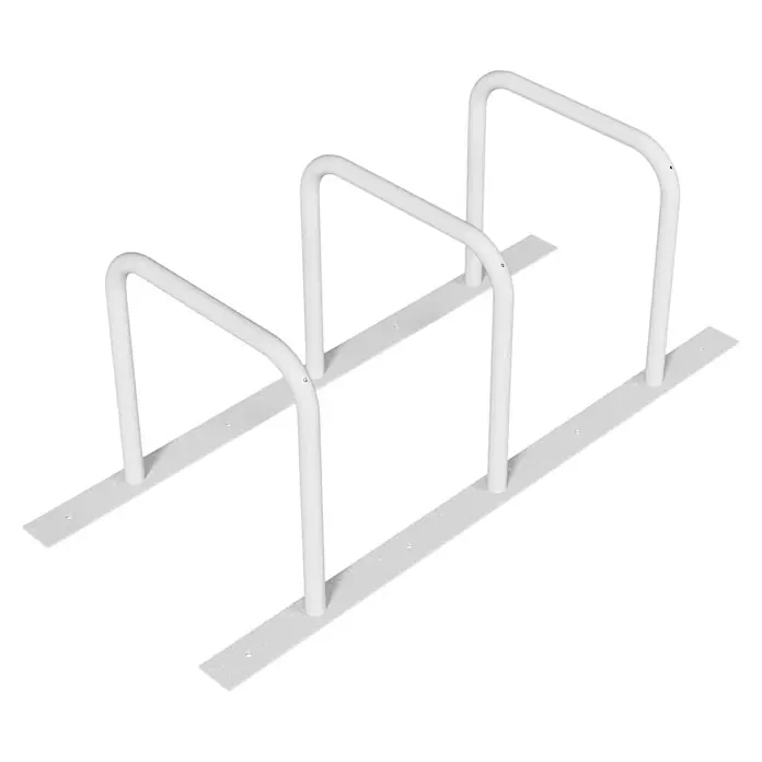 Schake Fahrrad-Anlehnbügel - B x H: 70 x 70 cm, Passend für: 6 Fahrräder, Beidseitige Radeinstellung - Produktfoto eines weißen Aktenhalters mit drei Fächern, ideal zur Organisation von Dokumenten im Büro oder Zuhause.