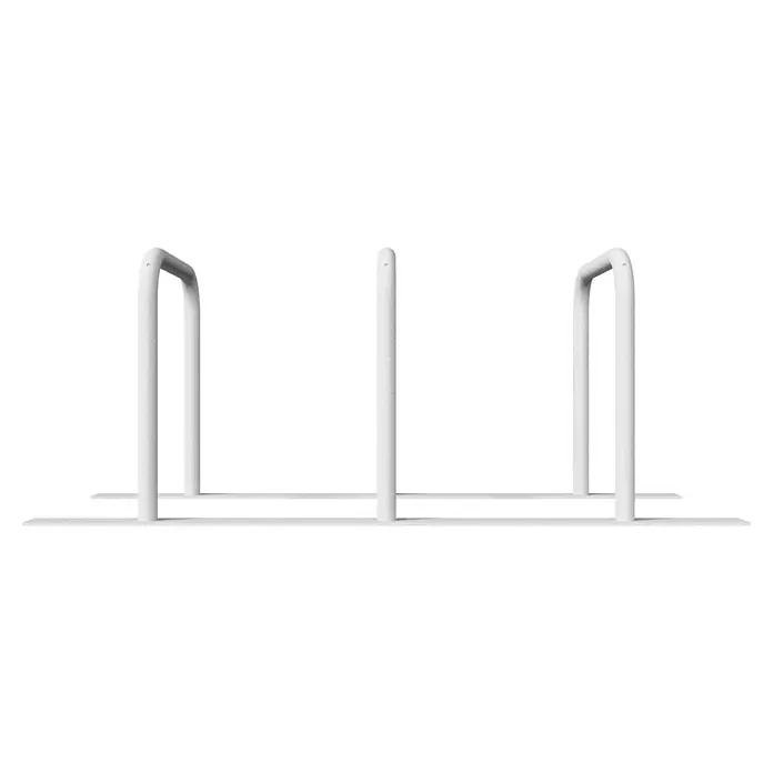 Schake Fahrrad-Anlehnbügel - B x H: 70 x 70 cm, Passend für: 6 Fahrräder, Beidseitige Radeinstellung - Die Fahrradständer sind aus weißem Metall gefertigt, mit gebogenen Formen an den Seiten und einem einfachen Stab in der Mitte. Perfekt!