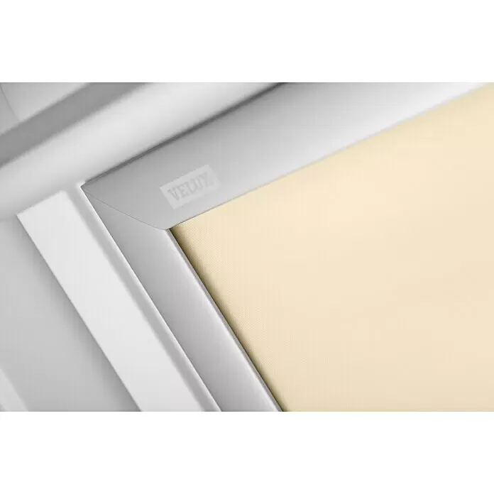Velux Dachfensterrollo DKL M08 1085S - Farbe: Hellbeige - 1085S, Farbe Schiene: Aluminium, Manuell - Detailaufnahme