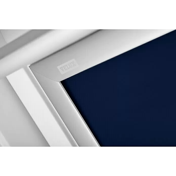 Velux Dachfensterrollo DKL P31 1100S - Farbe: Dunkelblau - 1100S, Farbe Schiene: Aluminium, Manuell - Detailaufnahme