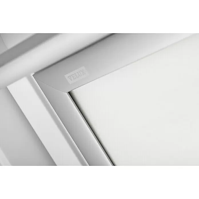 Velux Dachfensterrollo DKL M08 1025S - Farbe: Weiß - 1025S, Farbe Schiene: Aluminium, Manuell - Detailaufnahme
