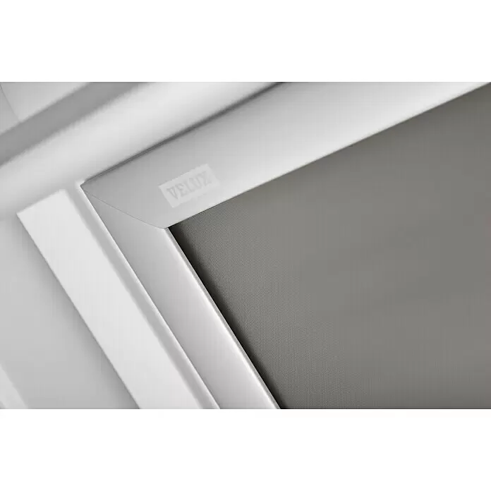 Velux Dachfensterrollo DKL M08 0705S - Farbe: Grau - 0705S, Farbe Schiene: Aluminium, Manuell - Detailaufnahme