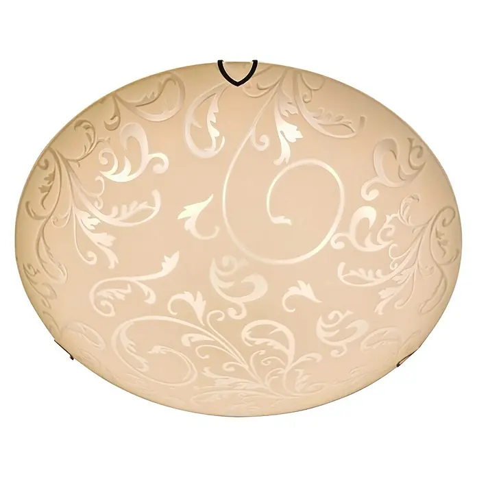 Tween Light LED-Deckenleuchte Lesina - 15 W, Weiß, Warmweiß - Nahaufnahme einer cremefarbenen Deckenleuchte mit floralen Verzierungen, die eine elegante und warme Beleuchtungslösung bietet.