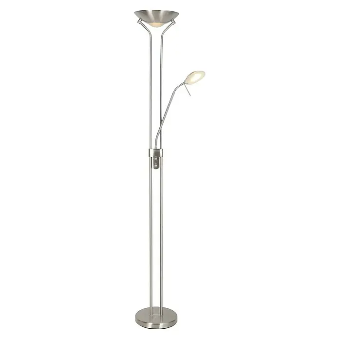 Tween Light Carolina Lámpara de suelo LED - 180 cm, Blanco cálido - Esta lámpara de pie moderna presenta un acabado plateado, una luz ascendente y una lámpara de lectura flexible. Ideal para salas de estar u oficinas.