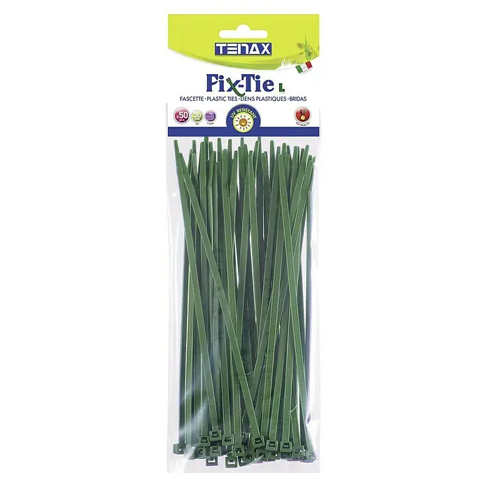 Kabelbinder-Set - Länge: 20 cm, 50 Stk., Grün - Die grünen Tenax Fix-Tie Kabelbinder sind in einer Packung enthalten und eignen sich perfekt zum Bündeln von Gegenständen im Garten oder im Haus.