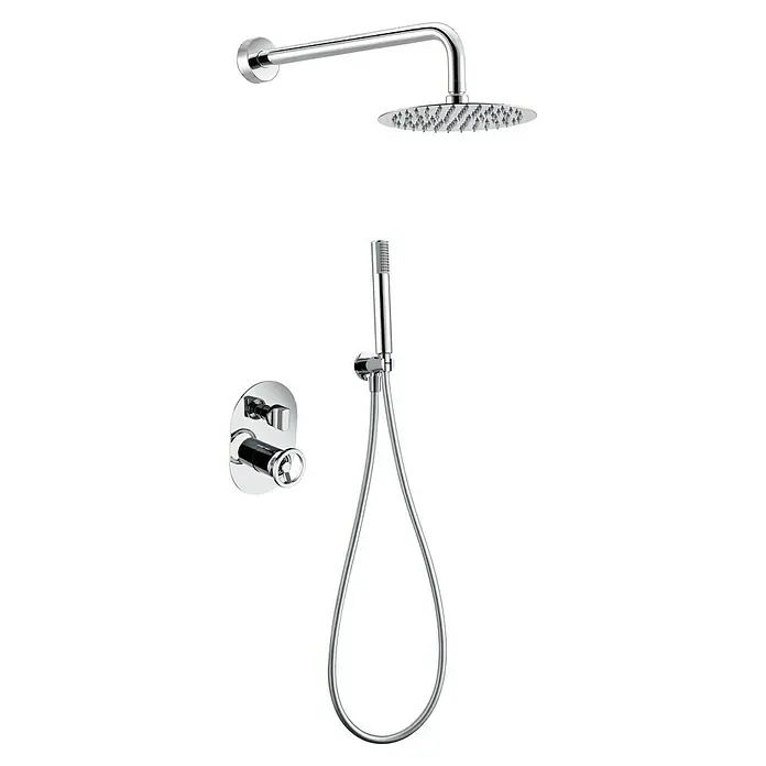 Imex Olimpo Sistema de ducha empotrado - Con grifo monomando, Cromo - Juego de ducha con rociador de lluvia, ducha de mano y mezclador termostático. Diseño cromado elegante para cualquier baño.