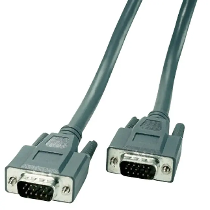 Vivanco Cable VGA Db15 m/m - Largo: 1,8 m, Gris - Primer plano de un cable VGA con dos conectores grises y los pines utilizados para la transmisión de datos.