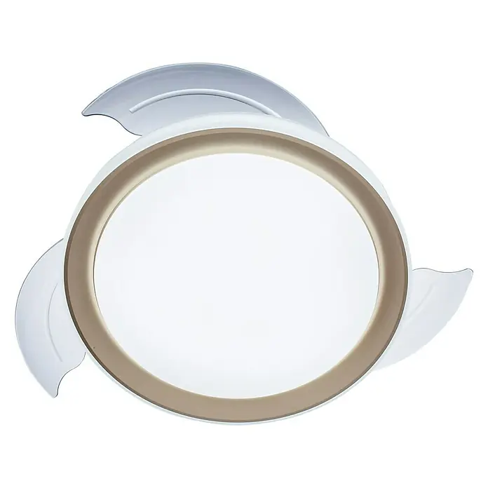 Philips Ventilador de techo Bliss Gold - Oro, 51 cm, 48 W, Blanco cálido - Lámpara de techo redonda y blanca con detalles decorativos en forma de hoja y un anillo dorado que añade un toque elegante al diseño.