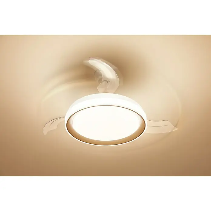 Philips Ventilador de techo Bliss Gold - Oro, 51 cm, 48 W, Blanco cálido - Ventilador de techo giratorio con iluminación LED integrada que garantiza la circulación del aire y la luminosidad.