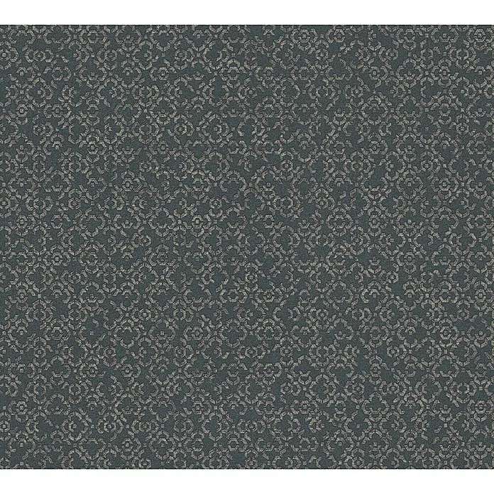 A.S. Création Metropolitan Stories II Vliestapete Metallornament - Anthrazit, Ornament, 10,05 x 0,53 m - Elegantes Textil mit einem sich wiederholenden Muster in dunklen und helleren Grautönen, ideal für Möbel oder Dekoration.