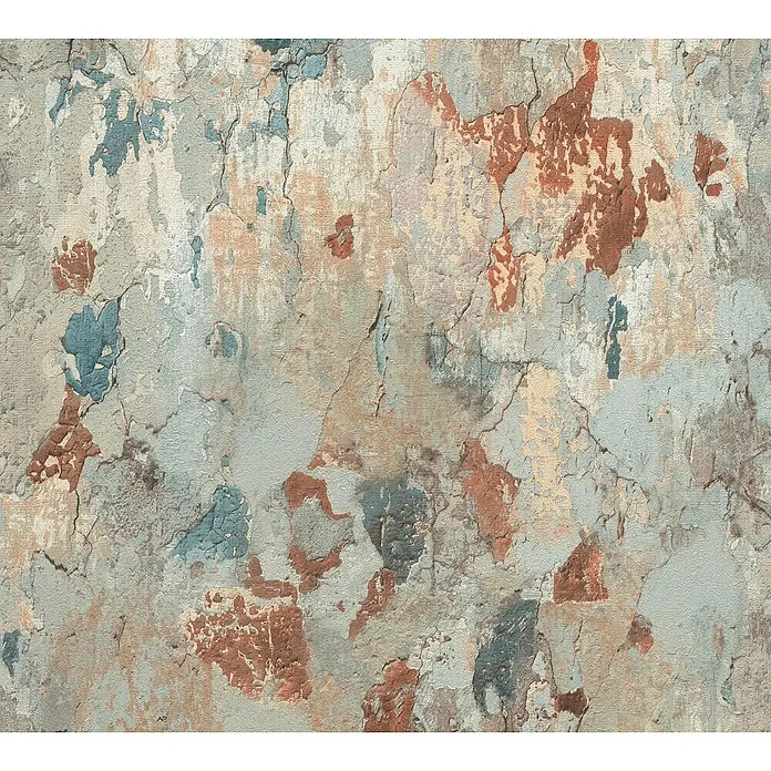 A.S. Création Metropolitan Stories II Vliestapete Putzwand - Rot/Beige, Steinoptik, 10,05 x 0,53 m - Abstrakter Hintergrund mit rissiger Textur und verschiedenen Farben. Das Design ist modern und vielseitig einsetzbar.