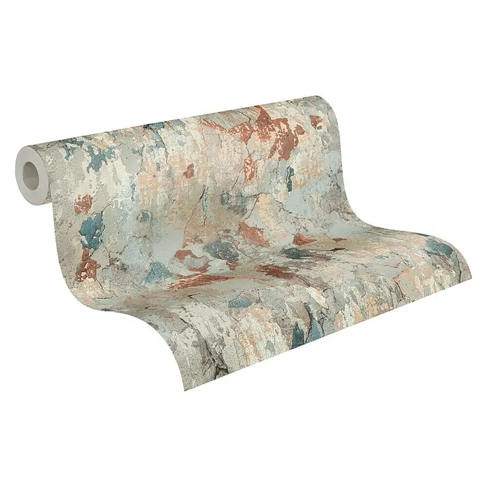 A.S. Création Metropolitan Stories II Vliestapete Putzwand - Rot/Beige, Steinoptik, 10,05 x 0,53 m - Eine Rolle Tapete mit einem einzigartigen, strukturierten Design, das an eine alte, verwitterte Wand erinnert. Perfekt, um jedem Raum einen Vintage-Look zu verleihen.