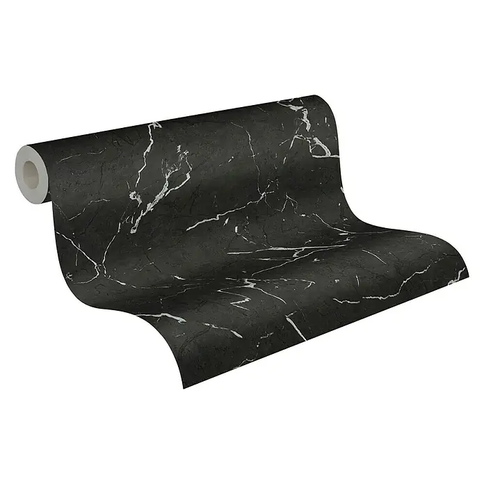 A.S. Création Metropolitan Stories II Vliestapete Marmor - Schwarz/Silber, Steinoptik, 10,05 x 0,53 m - Elegante Tapetenrolle mit Marmormuster in Schwarz und Weiß. Perfekt für stilvolle Wandgestaltungen, die einen Hauch von Luxus in jeden Raum bringen.