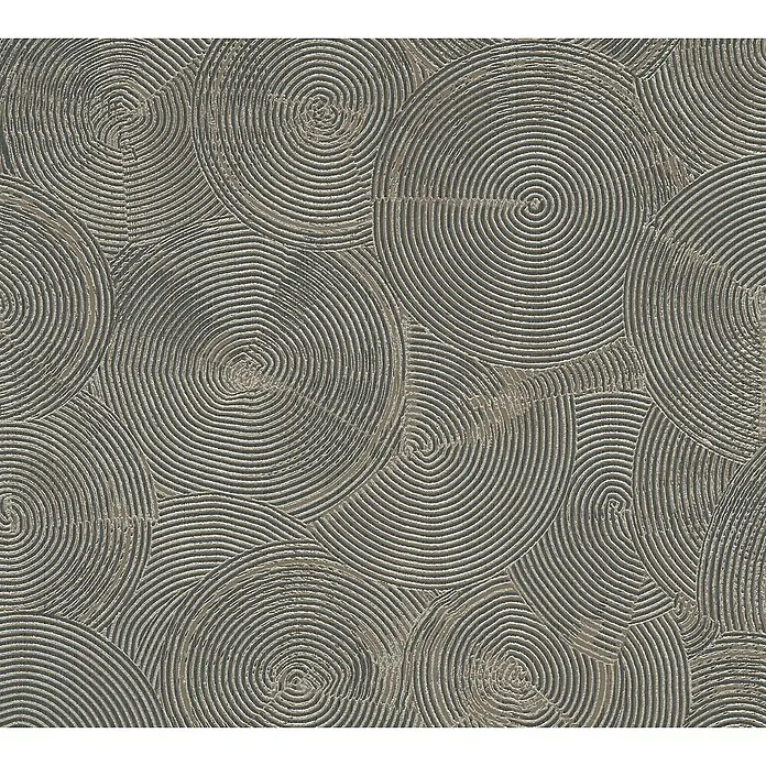 A.S. Création Metropolitan Stories II Vliestapete Kreise - Grau/Gold, Grafisch, 10,05 x 0,53 m - Diese Tapete besticht durch ihr faszinierendes, spiralförmiges Design, das jedem Raum eine moderne und elegante Note verleiht.