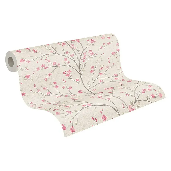 A.S. Création Metropolitan Stories II Vliestapete Kirschblüte - Creme, Floral, 10,05 x 0,53 m - Eine Rolle stilvolle Tapete mit einem floralen Kirschblütenmuster, ideal für eine elegante Raumgestaltung.