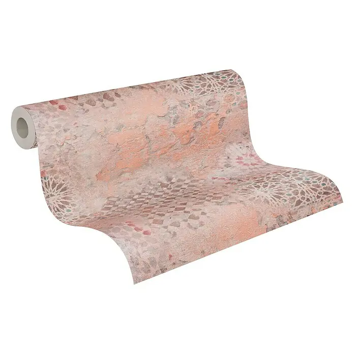 A.S. Création Metropolitan Stories II Vliestapete Fliese Vintage - Rosa, Fliesenoptik, 10,05 x 0,53 m - Eine Rolle rosafarbener Vliestapete mit abstraktem Muster, ideal für eine stilvolle Wandgestaltung.