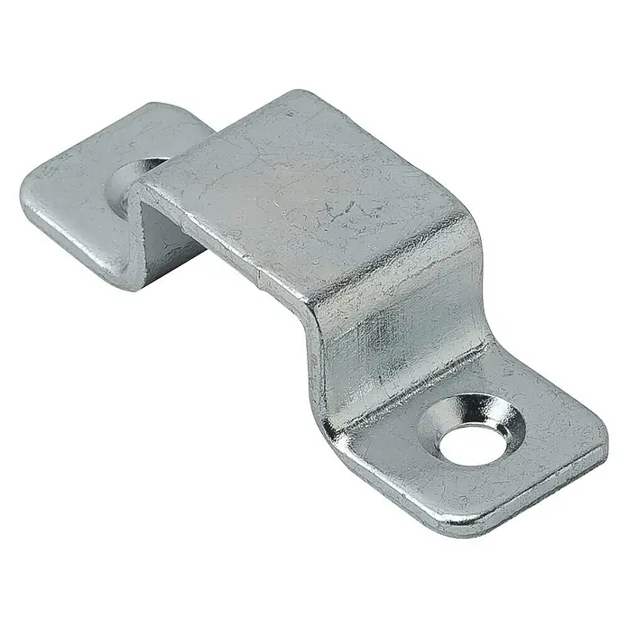 Stabilit Riegelschlaufe - L x B: 25 x 12 mm, Stahl - Nahaufnahme einer verzinkten Halterung mit Befestigungslöchern, ideal für industrielle Anwendungen und sichere Verbindungen.