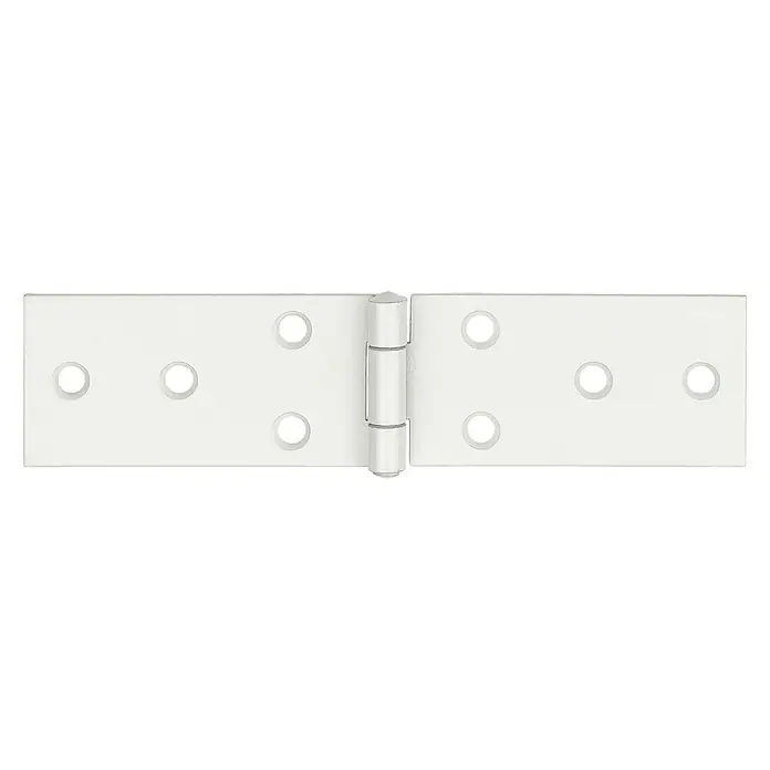 Stabilit TischbandSonstige - Ein weiß lackiertes Türband mit sichtbaren Schraubenlöchern und einem stabilen Scharnier in der Mitte, ideal für robuste Türen und Tore.