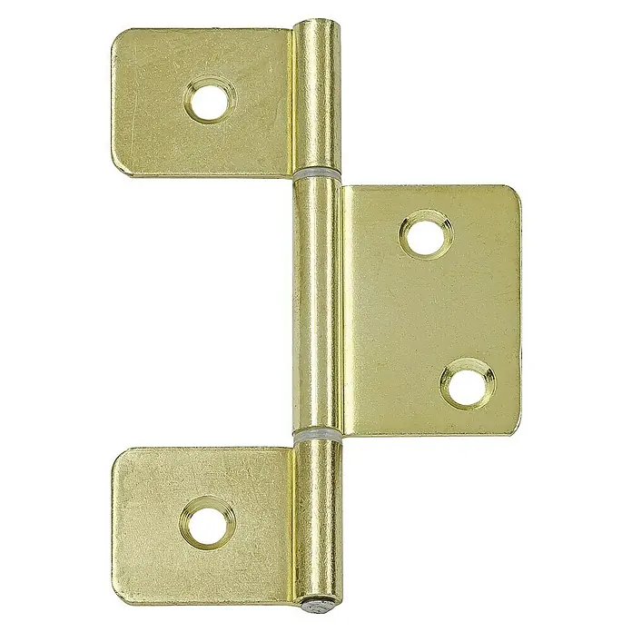 Stabilit SB-Lamellenscharnier - Länge: 58 mm, Material: Stahl - Goldenes Türband im Detail. Dieses robuste Scharnier ist ideal für Türen und Möbel und bietet langlebige Funktionalität und ein elegantes Aussehen.