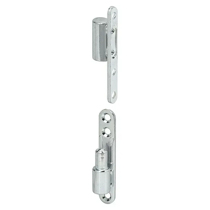 Stabilit TürbandLänge: 83 mm, Breite: 10 mm, Stahl - Nahaufnahme eines vernickelten Möbelscharniers mit sichtbaren Befestigungslöchern zur stabilen Anbringung an Möbeln.