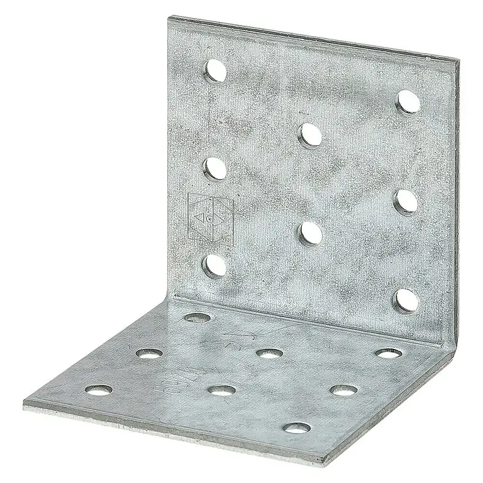 Stabilit Lochplattenwinkel - L x B x H: 40 x 40 x 60 mm, Stahl - Ein Winkelverbinder aus Metall mit mehreren Löchern, ideal für stabile Verbindungen im Bauwesen.