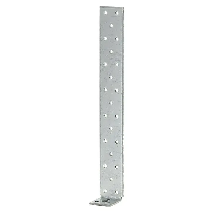 Stabilit Beton-Flachstahlanker - L x B x H: 200 x 40 x 40 mm, 1 Stk., Verzinkt - Ein verzinkter Winkelverbinder mit vielen Löchern für Schrauben, ideal für stabile Holzverbindungen im Bauwesen.