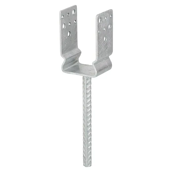 Stabilit Stützenschuh - L x B x H: 91 x 60 x 125 mm, Stahl - Pfostenträger mit verzinktem Stahl und Bewehrungsstab für die sichere Befestigung von Holzpfosten im Außenbereich.