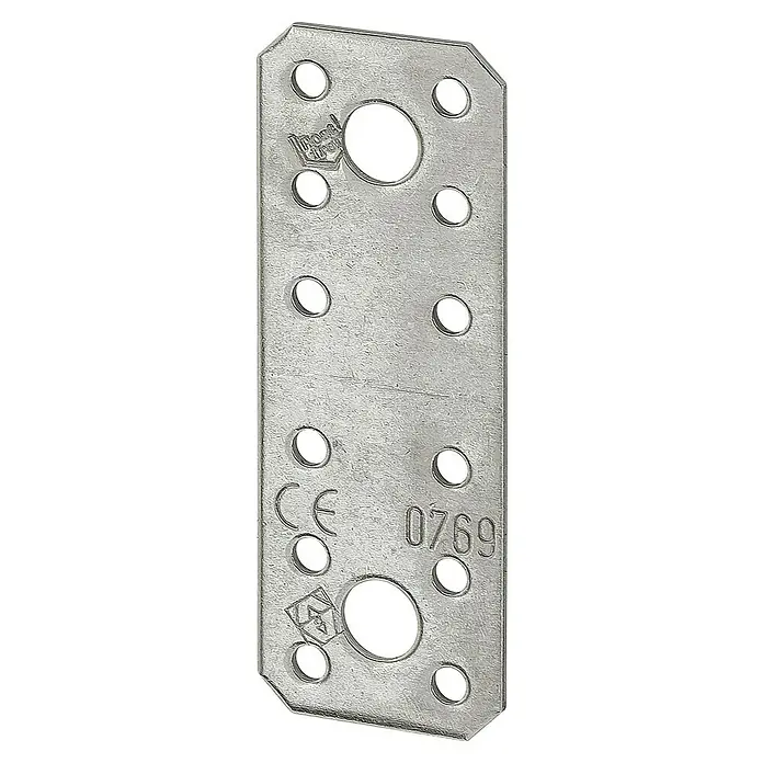 Vormann Flachverbinder - L x B: 96 x 35 mm, Edelstahl - Metallverbinderplatte mit mehreren Löchern und Prägungen für Bauanwendungen.
