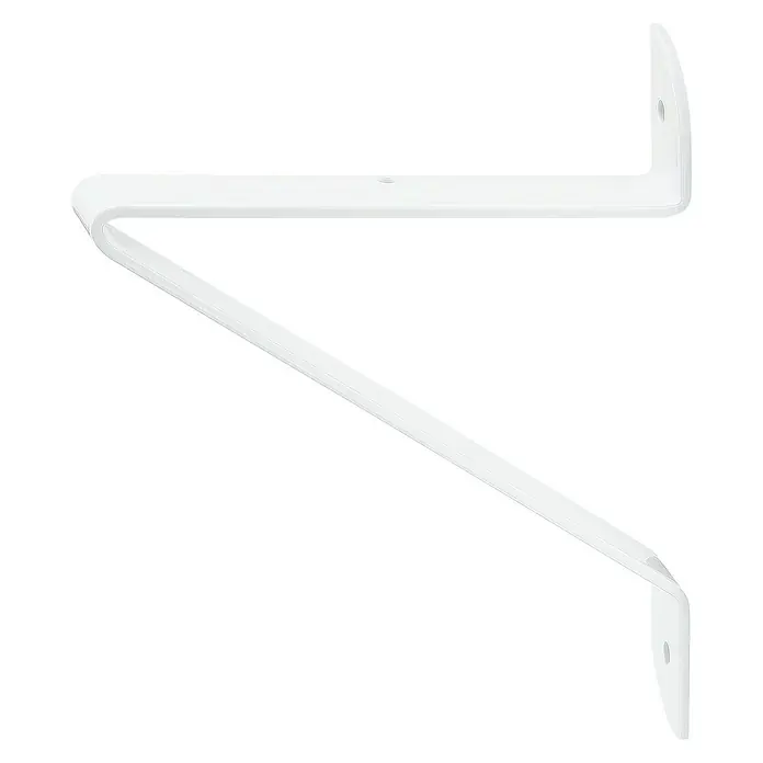 Vormann Konsole V-Line - L x B: 200 x 180 mm, Weiß/Aluminium - Nahaufnahme einer weißen Regalhalterung auf schwarzem Hintergrund. Die Halterung ist minimalistisch und modern gestaltet.