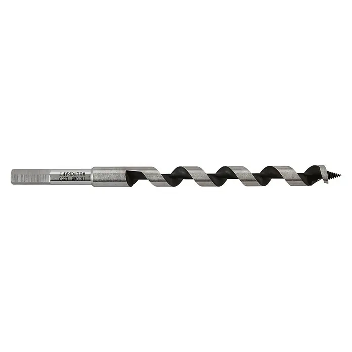 Wolfcraft Holzbohrer Standard - 1 Stk., Durchmesser Bohrer: 16 mm, Länge: 250 mm - Aufnahme einer Holzbohrerspirale der Marke Wolfcraft. Das Werkzeug ist aus Stahl gefertigt und verfügt über eine Zentrierspitze für präzise Bohrungen.