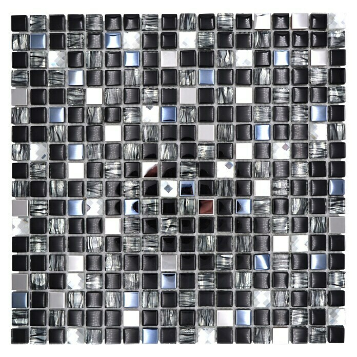 Mosaikfliese Quadrat Crystal Mix XCM M780 (30 x 30 cm, Schwarz, Glänzend)