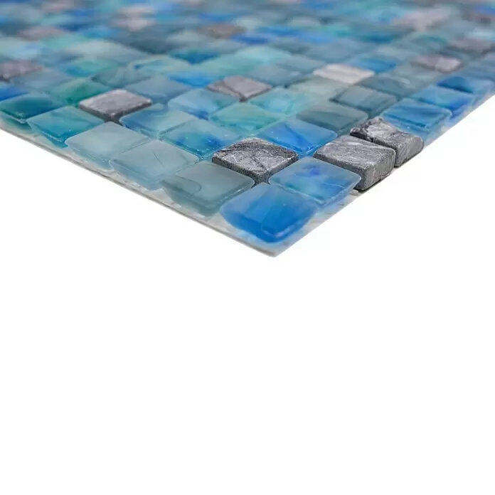 Mosaikfliese Quadrat Crystal Mix XCR 1501 - 29,5 x 29,5 cm, Grün/Blau, Glänzend - Detailaufnahme