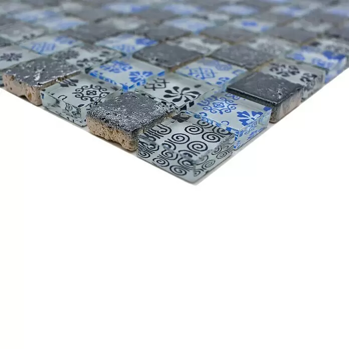 Mosaikfliese Quadrat Crystal Struktur XCM CB07 - 30 x 30 cm, Schwarz/Blau, Glänzend - Detailaufnahme