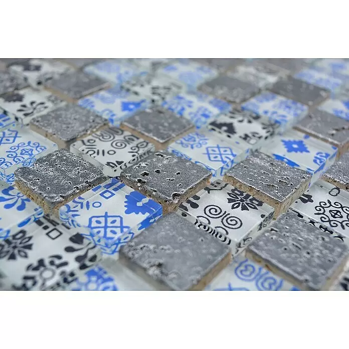 Mosaikfliese Quadrat Crystal Struktur XCM CB07 - 30 x 30 cm, Schwarz/Blau, Glänzend - Detailaufnahme