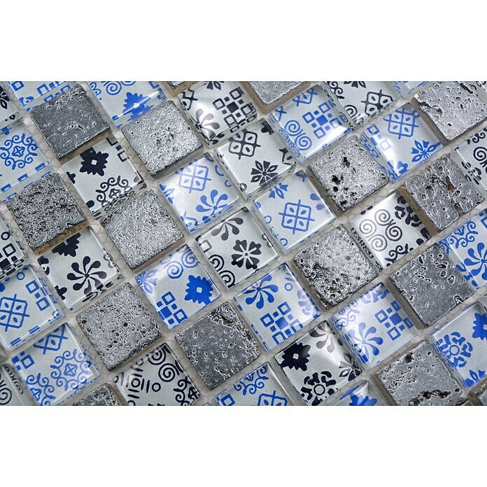 Mosaikfliese Quadrat Crystal Struktur XCM CB07 (30 x 30 cm, Schwarz/Blau, Glänzend)