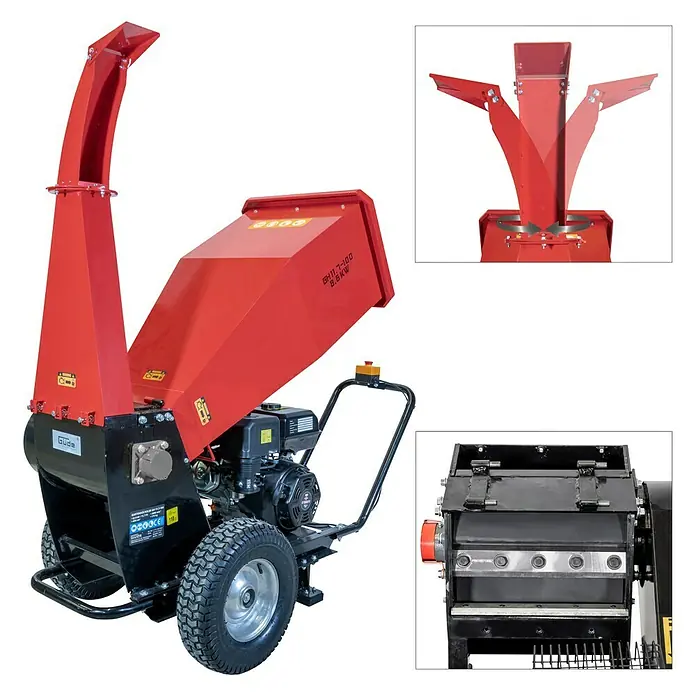 Güde Benzin-Häcksler GH 11.7-100 - Max. Aststärke: 10 cm, 8,6 kW, Hubraum: 420 cm³ - Gartenhäcksler mit Rädern, Motor und Einfülltrichter. Kompaktes und robustes Design für den Einsatz im Garten.
