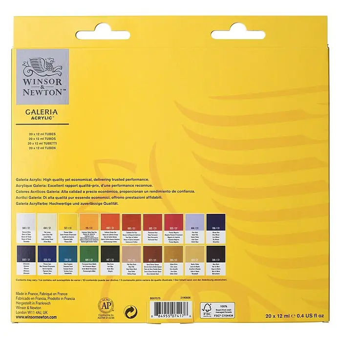 Winsor & Newton Galeria Acrylfarben-Set - 20 Stk. x 12 ml, Tube - Winsor & Newton Galeria Acrylic Farben Set mit 20 Farben für hochwertige und zuverlässige Kunstprojekte.