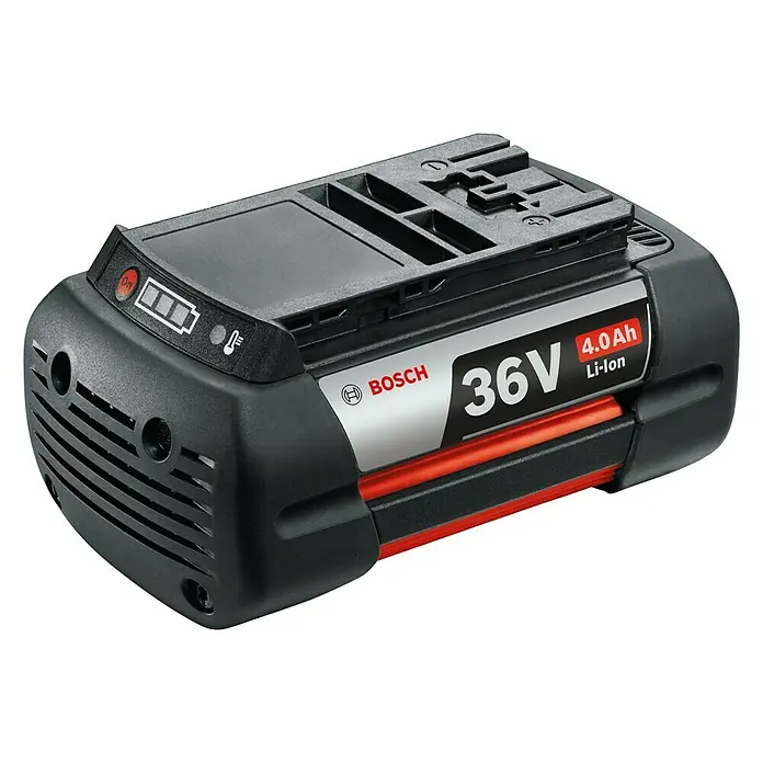 Bosch Power for All 36V Akku - 36 V, 4 Ah, Li-Ionen - Bosch 36V 4.0Ah Li-Ionen Akku für Elektrowerkzeuge. Zu sehen ist der hochwertige und leistungsstarke Akku vor schwarzem Hintergrund.