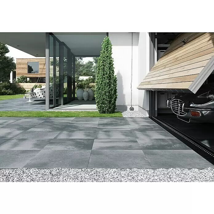 Cersanit Terrassenfliese Beton Grey Dark - 59,3 x 59,3 x 2 cm, Dunkelgrau, Matt - Stimmungsaufnahme