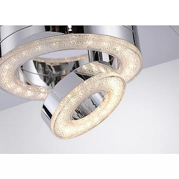 Just Light LED-Deckenleuchte - 6 W, L x B x H: 40 x 17 x 13 cm, Chrom - Moderne Chrom-LED-Deckenleuchte mit beleuchteten, strukturierten Ringen.