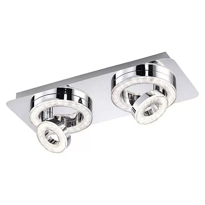 Just Light LED-Deckenleuchte - 6 W, L x B x H: 40 x 17 x 13 cm, Chrom - Moderne Chrom-Deckenleuchte mit zwei rechteckigen Basen und je einem großen und kleinen beleuchteten, texturierten Ring.