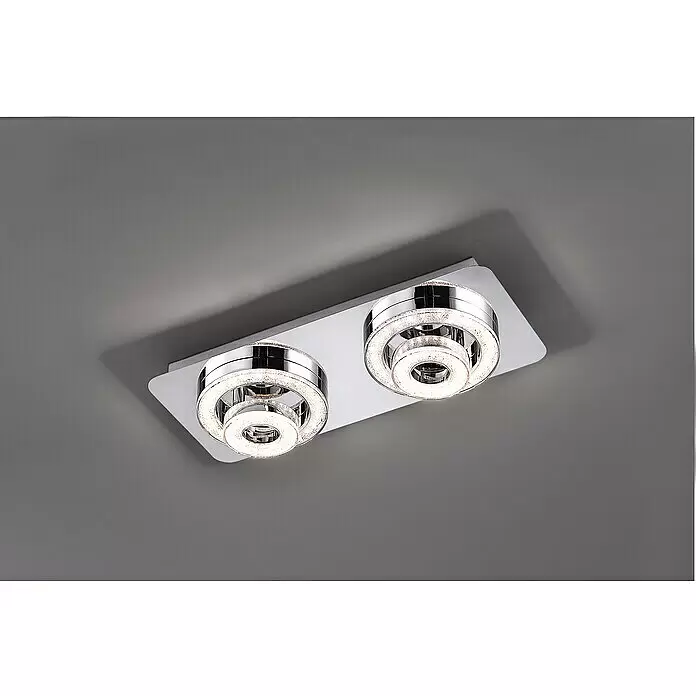 Just Light LED-Deckenleuchte - 6 W, L x B x H: 40 x 17 x 13 cm, Chrom - Zwei verchromte runde LED-Deckenstrahler auf rechteckiger Basis, hell funkelnd.