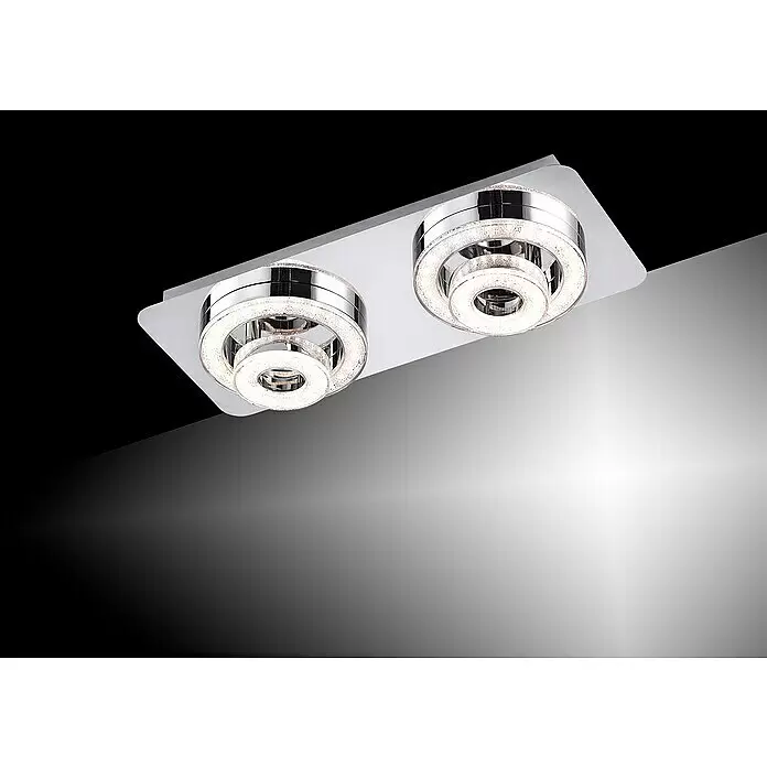 Just Light LED-Deckenleuchte - 6 W, L x B x H: 40 x 17 x 13 cm, Chrom - Moderne Chrom-Deckenleuchte mit zwei runden LED-Elementen und funkelnden, konzentrischen Ringen.
